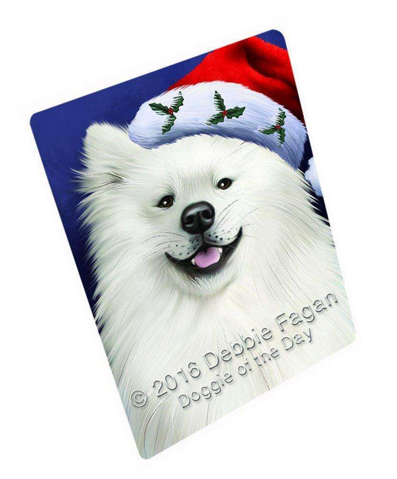 Christmas American Eskimo Dog Holiday Portrait with Santa Hat Art Portrait Print Woven Throw Sherpa Plush Fleece Blanket
