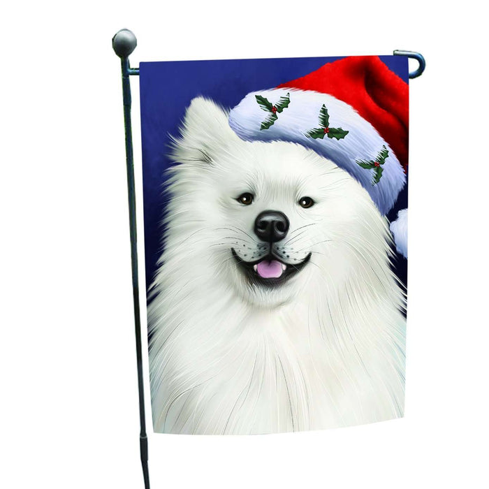 Christmas American Eskimo Dog Holiday Portrait with Santa Hat Garden Flag