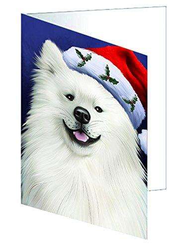 Christmas American Eskimo Dog Holiday Portrait with Santa Hat Handmade Artwork Assorted Pets Greeting Cards and Note Cards with Envelopes for All Occasions and Holiday Seasons