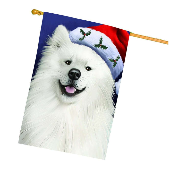 Christmas American Eskimo Dog Holiday Portrait with Santa Hat House Flag