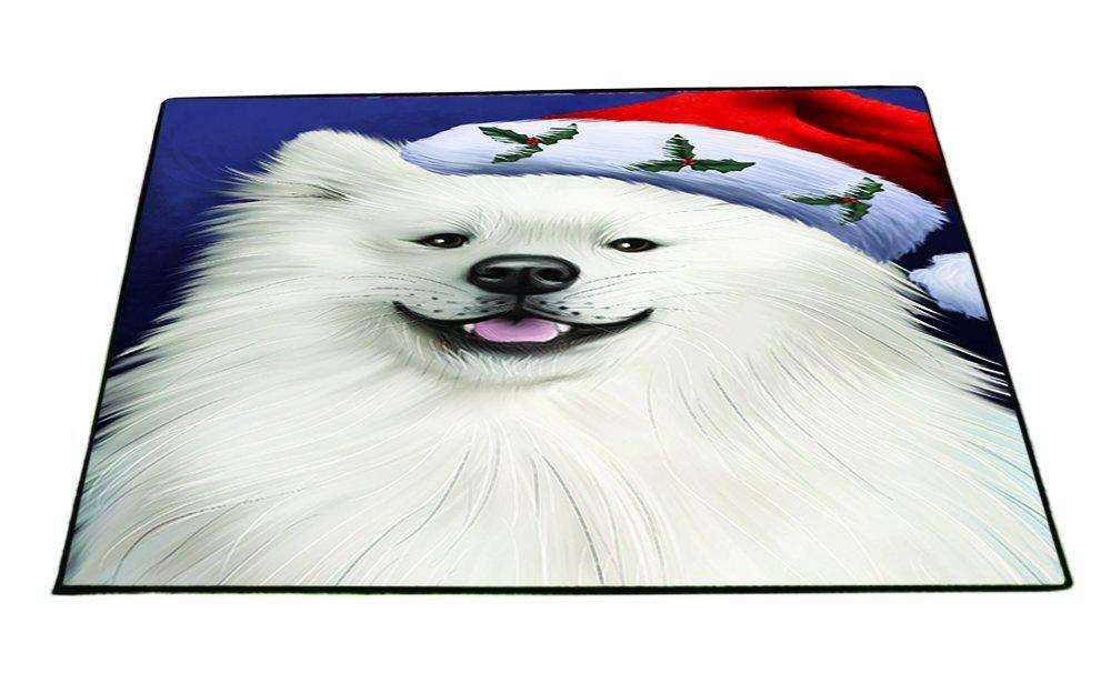 Christmas American Eskimo Dog Holiday Portrait with Santa Hat Indoor/Outdoor Floormat