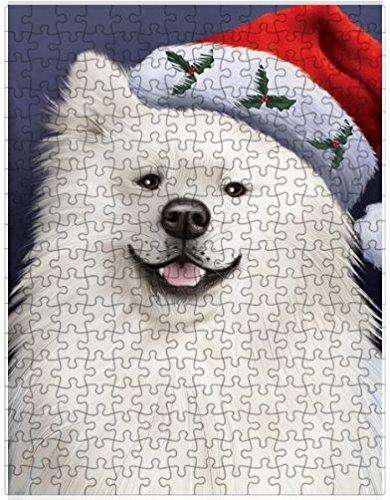 Christmas American Eskimo Dog Holiday Portrait with Santa Hat Puzzle with Photo Tin D002