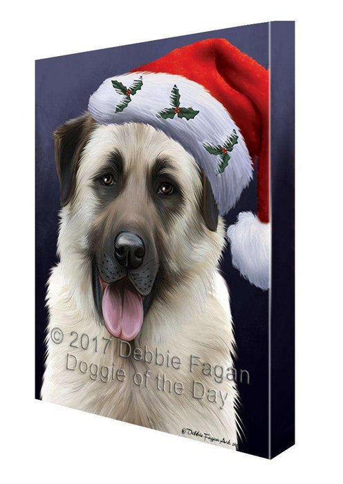 Christmas Anatolian Shepherds Dog Holiday Portrait with Santa Hat Canvas Wall Art