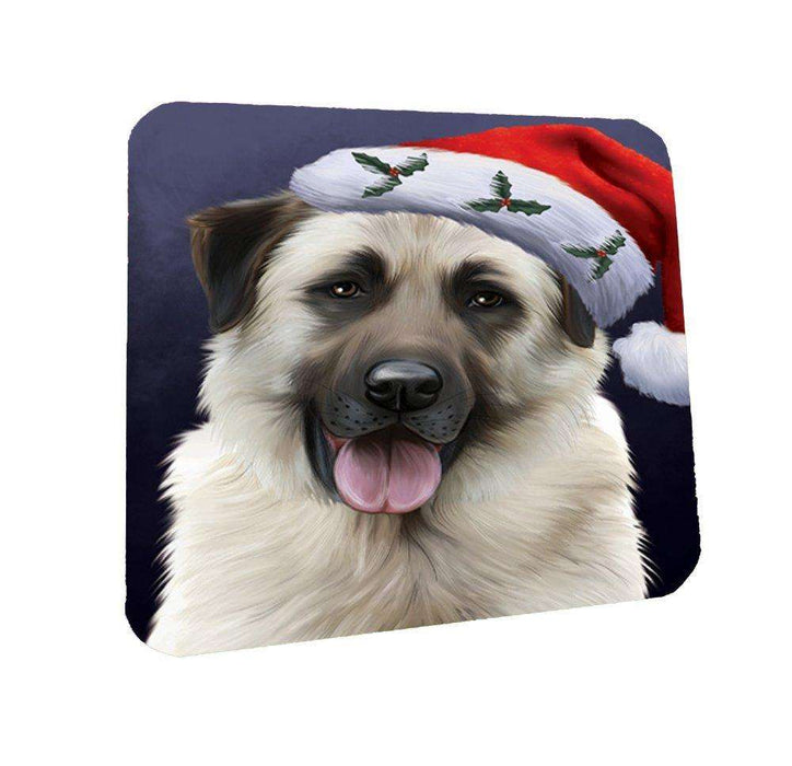 Christmas Anatolian Shepherds Dog Holiday Portrait with Santa Hat Coasters Set of 4