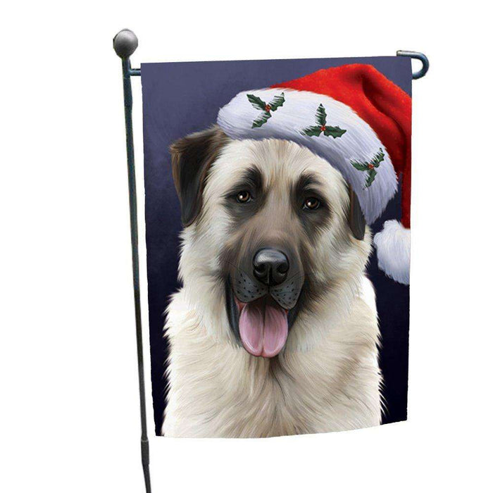 Christmas Anatolian Shepherds Dog Holiday Portrait with Santa Hat Garden Flag