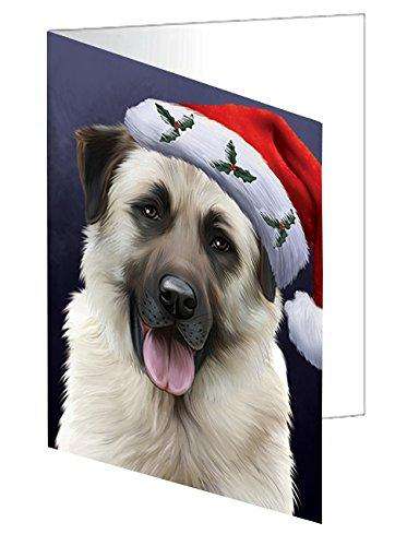 Christmas Anatolian Shepherds Dog Holiday Portrait with Santa Hat Handmade Artwork Assorted Pets Greeting Cards and Note Cards with Envelopes for All Occasions and Holiday Seasons