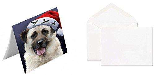 Christmas Anatolian Shepherds Dog Holiday Portrait with Santa Hat Handmade Artwork Assorted Pets Greeting Cards and Note Cards with Envelopes for All Occasions and Holiday Seasons