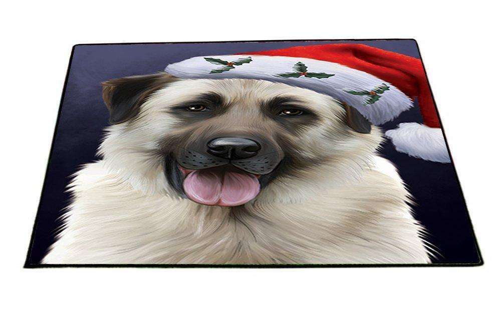 Christmas Anatolian Shepherds Dog Holiday Portrait with Santa Hat Indoor/Outdoor Floormat