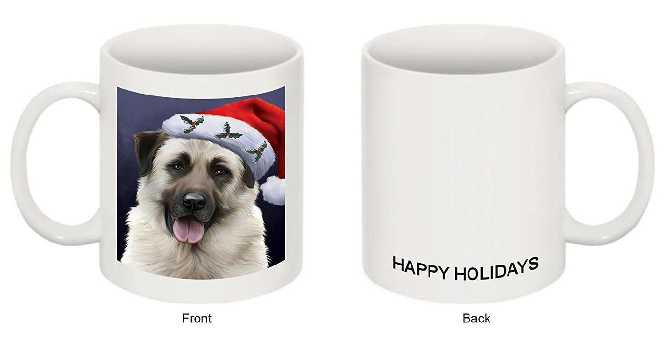Christmas Anatolian Shepherds Dog Holiday Portrait with Santa Hat Mug