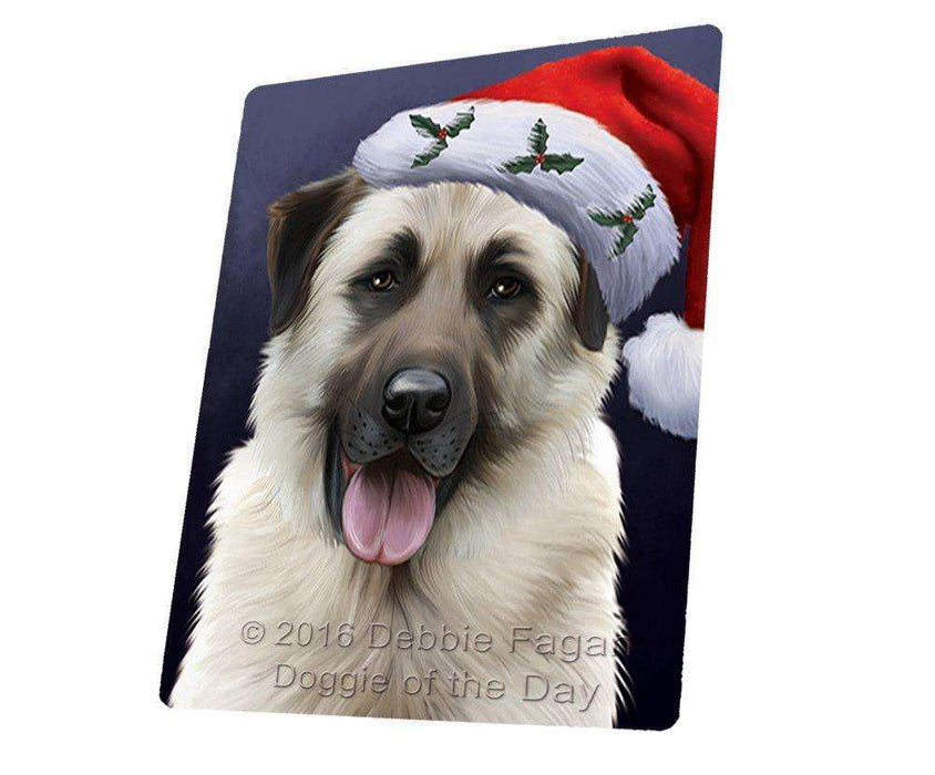 Christmas Anatolian Shepherds Dog Holiday Portrait with Santa Hat Tempered Cutting Board