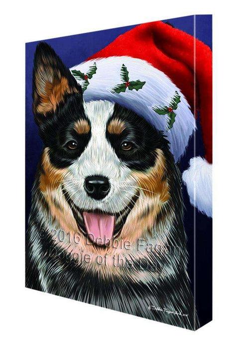 Christmas Australian Cattle Dog Holiday Portrait with Santa Hat Canvas Wall Art D002 (8x10)