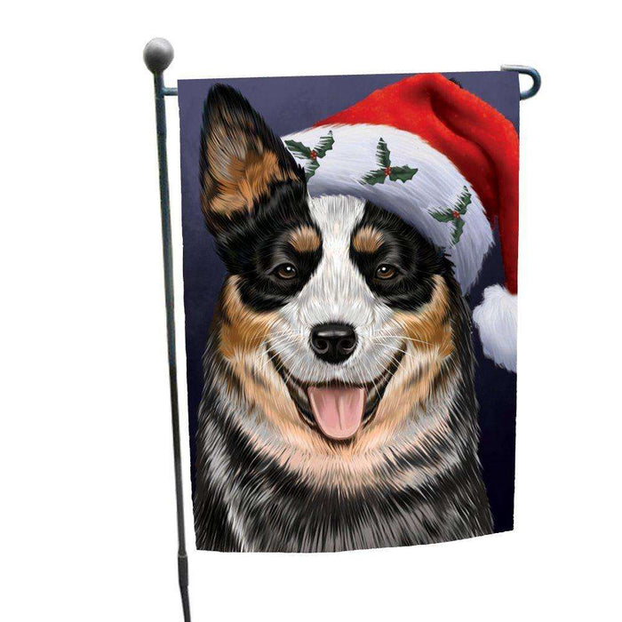 Christmas Australian Cattle Dog Holiday Portrait with Santa Hat Garden Flag