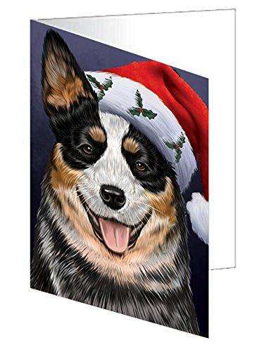 Christmas Australian Cattle Dog Holiday Portrait with Santa Hat Handmade Artwork Assorted Pets Greeting Cards and Note Cards with Envelopes for All Occasions and Holiday Seasons