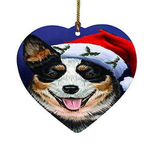 Christmas Australian Cattle Dog Holiday Portrait with Santa Hat Heart Ornament D016
