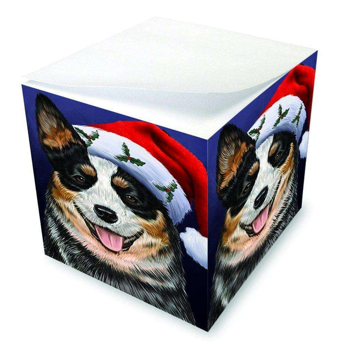 Christmas Australian Cattle Dog Holiday Portrait with Santa Hat Note Cube D012