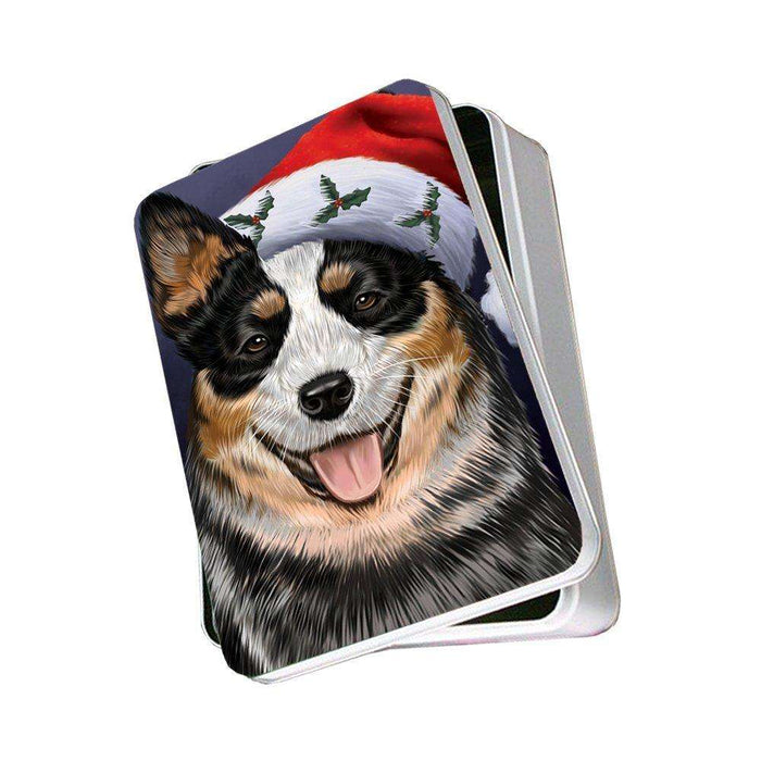 Christmas Australian Cattle Dog Holiday Portrait with Santa Hat Photo Storage Tin