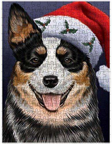 Christmas Australian Cattle Dog Holiday Portrait with Santa Hat Puzzle with Photo Tin