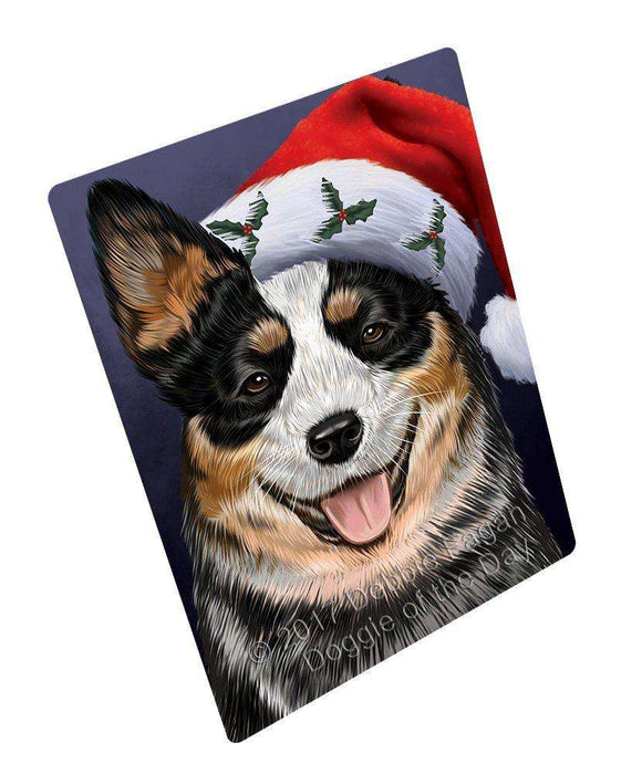 Christmas Australian Cattle Dog Holiday Portrait with Santa Hat Tempered Cutting Board (Small)