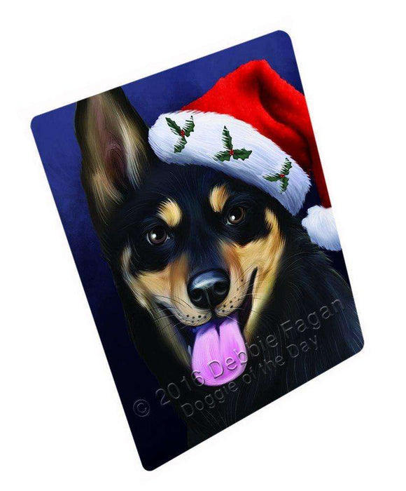 Christmas Australian Kelpies Dog Holiday Portrait with Santa Hat Art Portrait Print Woven Throw Sherpa Plush Fleece Blanket
