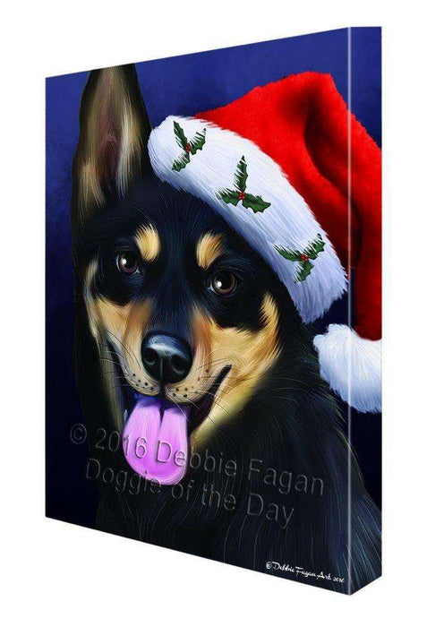 Christmas Australian Kelpies Dog Holiday Portrait with Santa Hat Canvas Wall Art