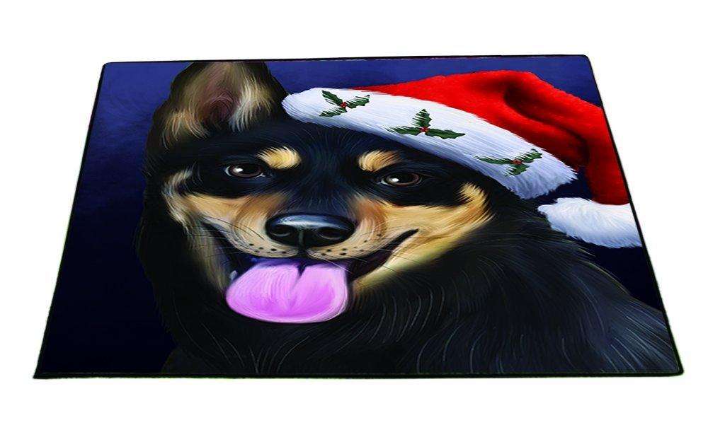 Christmas Australian Kelpies Dog Holiday Portrait with Santa Hat Indoor/Outdoor Floormat
