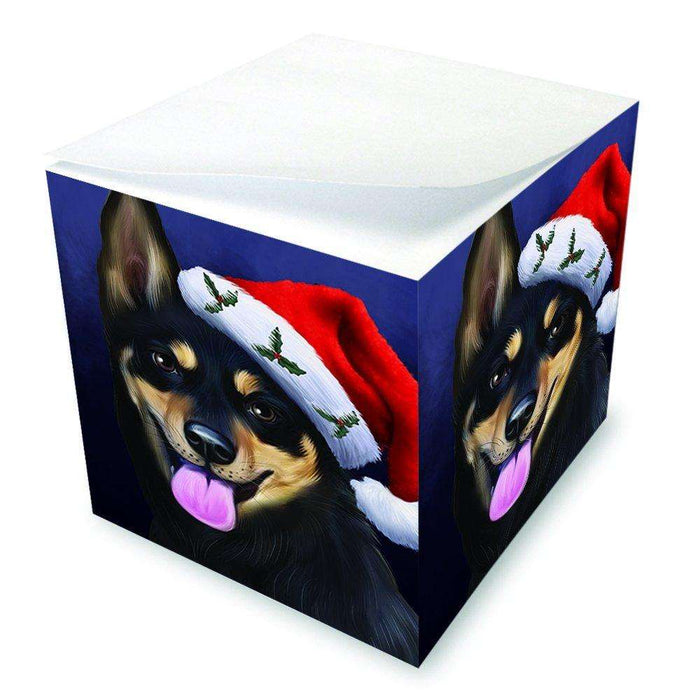 Christmas Australian Kelpies Dog Holiday Portrait with Santa Hat Note Cube D003
