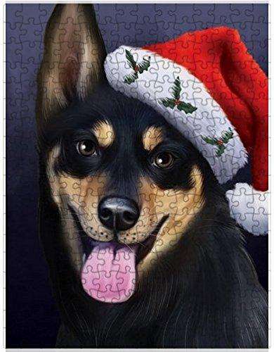 Christmas Australian Kelpies Dog Holiday Portrait with Santa Hat Puzzle with Photo Tin D003