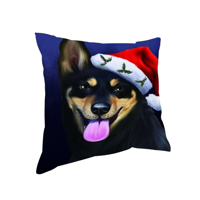 Christmas Australian Kelpies Dog Holiday Portrait with Santa Hat Throw Pillow