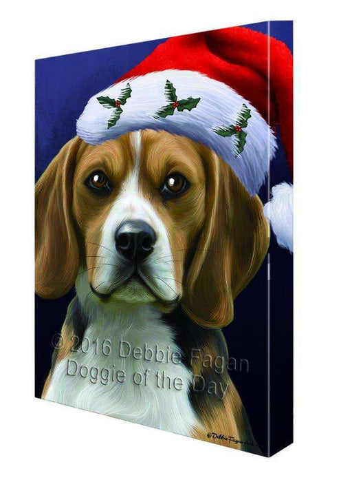 Christmas Beagles Dog Holiday Portrait with Santa Hat Canvas Wall Art D004