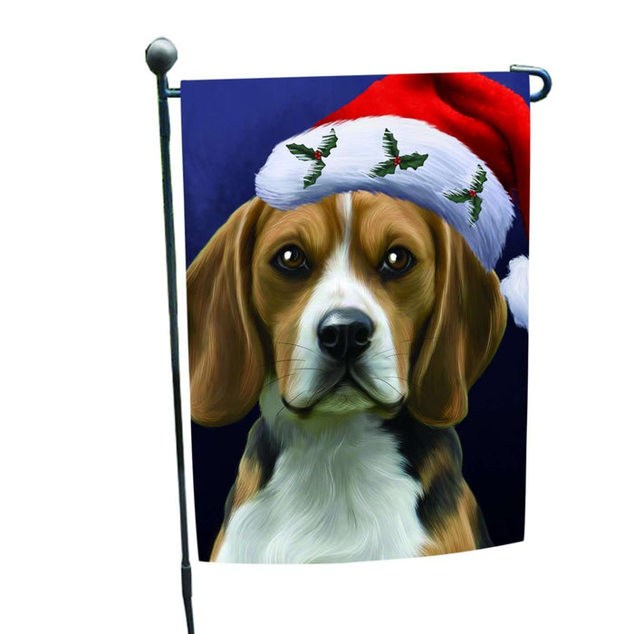 Christmas Beagles Dog Holiday Portrait with Santa Hat Garden Flag