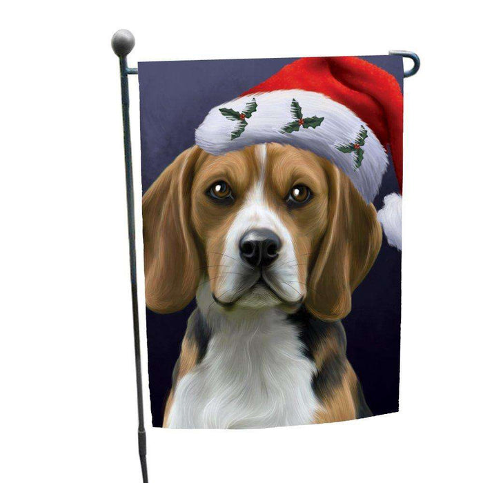 Christmas Beagles Dog Holiday Portrait with Santa Hat Garden Flag