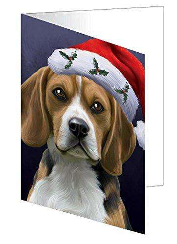Christmas Beagles Dog Holiday Portrait with Santa Hat Handmade Artwork Assorted Pets Greeting Cards and Note Cards with Envelopes for All Occasions and Holiday Seasons