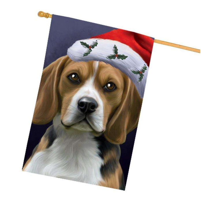 Christmas Beagles Dog Holiday Portrait with Santa Hat House Flag