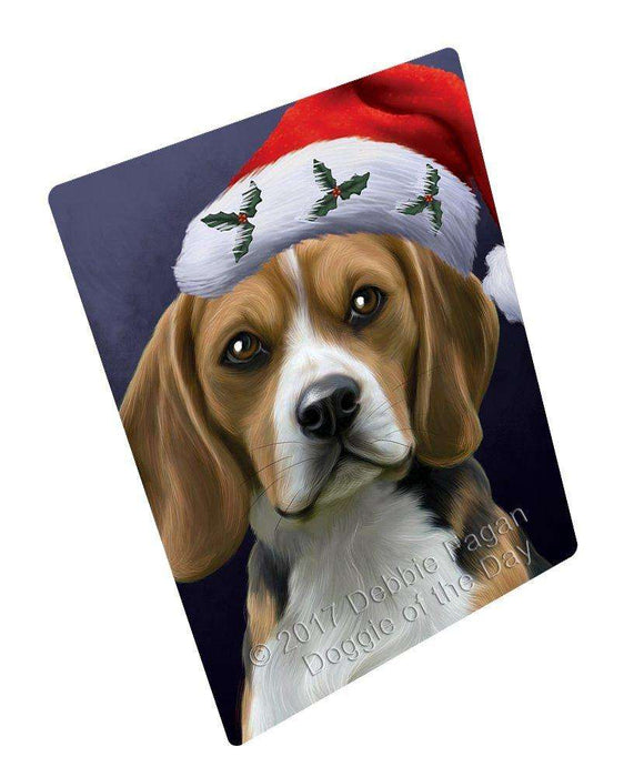Christmas Beagles Dog Holiday Portrait with Santa Hat Tempered Cutting Board