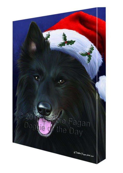 Christmas Belgian Shepherds Dog Holiday Portrait with Santa Hat Canvas Wall Art D005