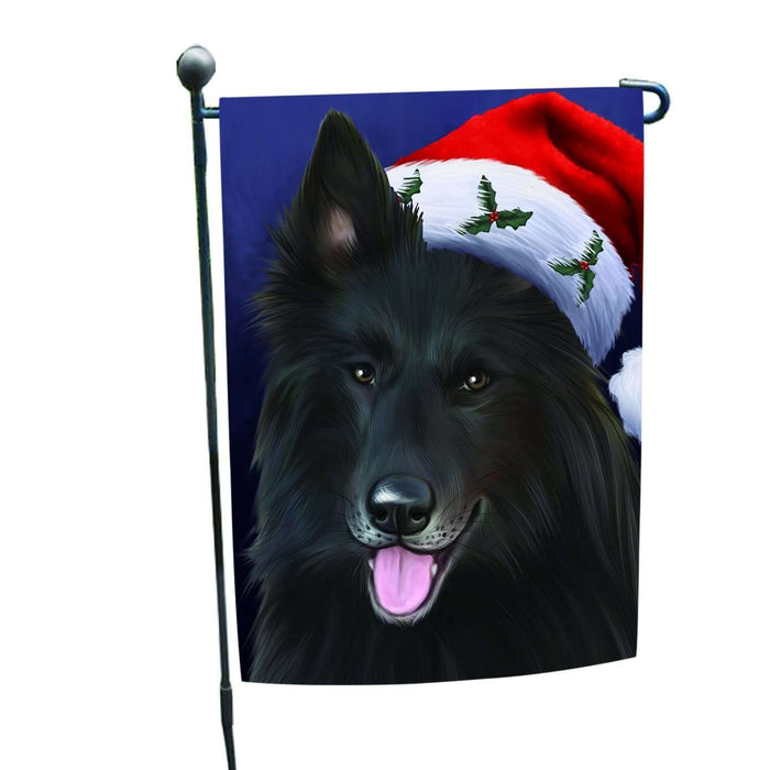 Christmas Belgian Shepherds Dog Holiday Portrait with Santa Hat Garden Flag