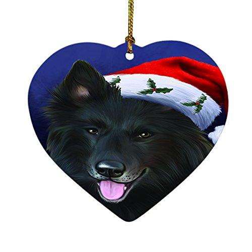 Christmas Belgian Shepherds Dog Holiday Portrait with Santa Hat Heart Ornament D019