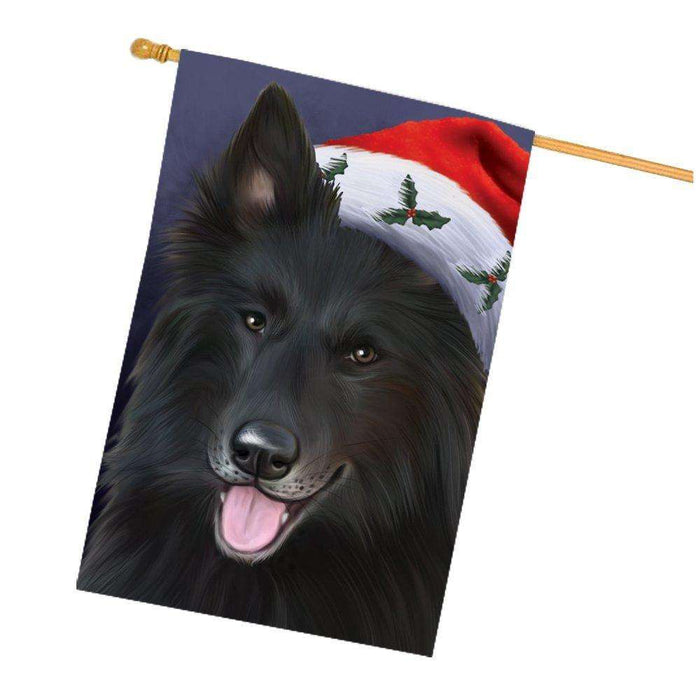Christmas Belgian Shepherds Dog Holiday Portrait with Santa Hat House Flag