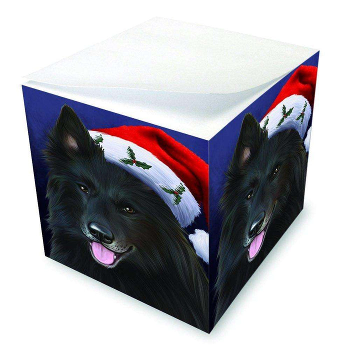 Christmas Belgian Shepherds Dog Holiday Portrait with Santa Hat Note Cube D015