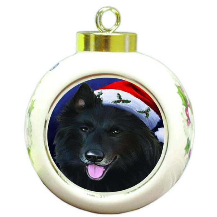 Christmas Belgian Shepherds Dog Holiday Portrait with Santa Hat Round Ball Ornament D019