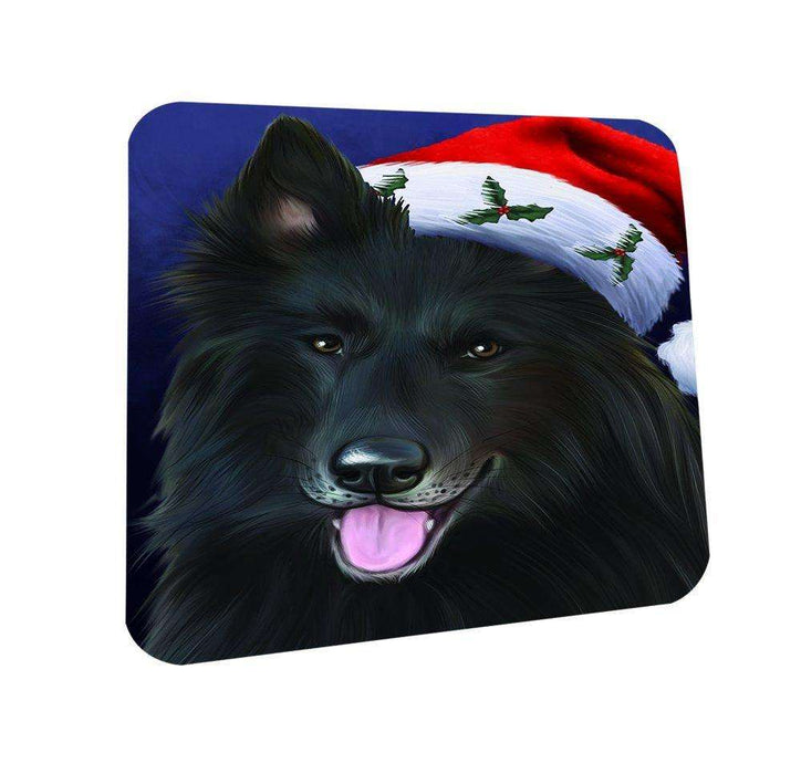 Christmas Belgian Shepherds Dog Holiday Portrait with Santa Hat Coasters Set of 4