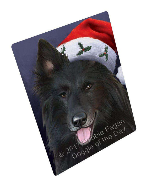 Christmas Belgian Shepherds Dog Holiday Portrait with Santa Hat Tempered Cutting Board