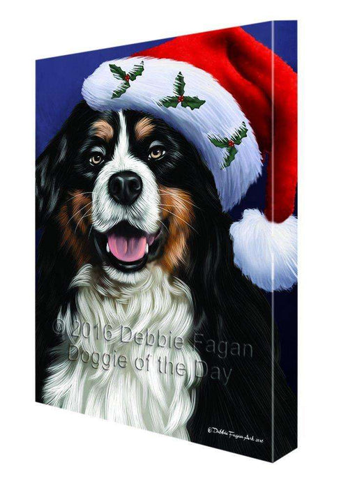 Christmas Bernese Dog Holiday Portrait with Santa Hat Canvas Wall Art D006