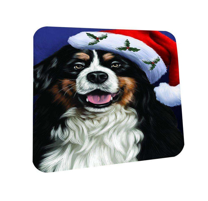 Christmas Bernese Dog Holiday Portrait with Santa Hat Coasters Set of 4