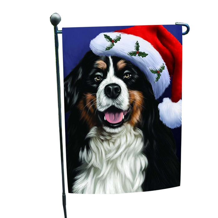 Christmas Bernese Dog Holiday Portrait with Santa Hat Garden Flag