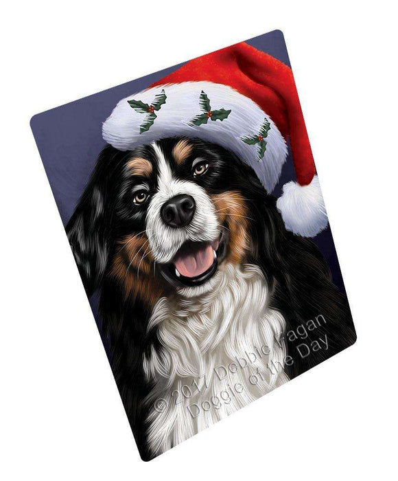 Christmas Bernese Dog Holiday Portrait with Santa Hat Tempered Cutting Board