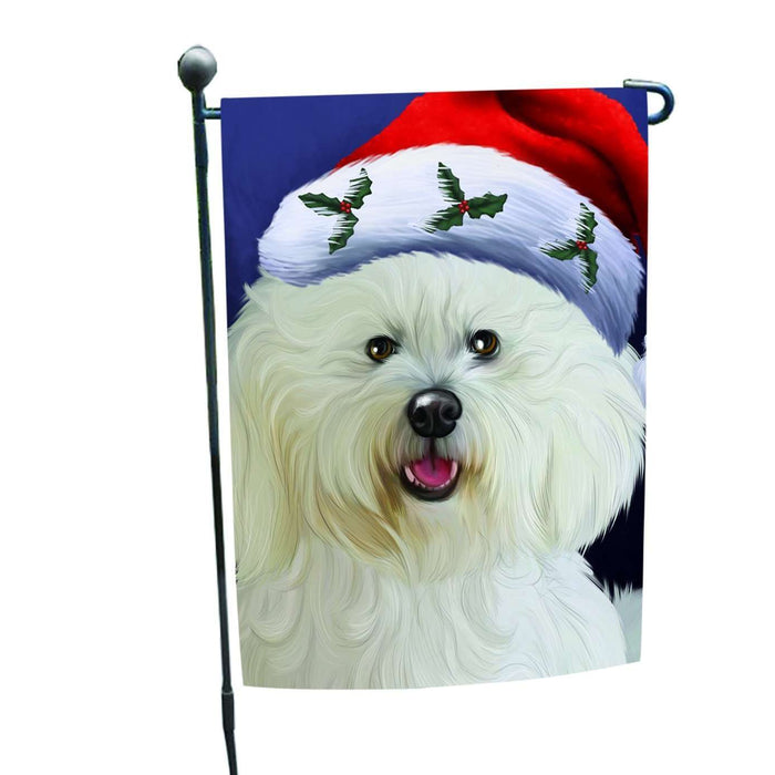 Christmas Bichon Dog Holiday Portrait with Santa Hat Garden Flag