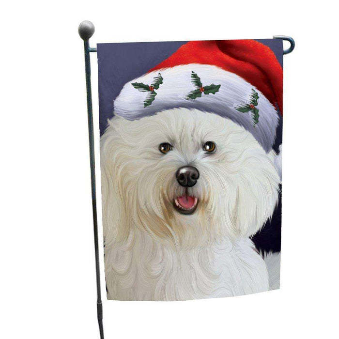 Christmas Bichon Dog Holiday Portrait with Santa Hat Garden Flag