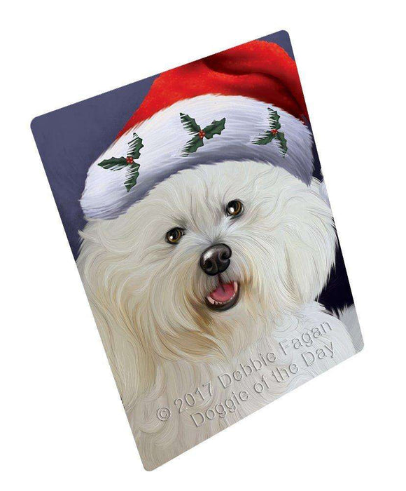 Christmas Bichon Dog Holiday Portrait with Santa Hat Tempered Cutting Board