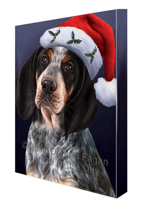 Christmas Bluetick Coonhound Dog Holiday Portrait with Santa Hat Canvas Wall Art
